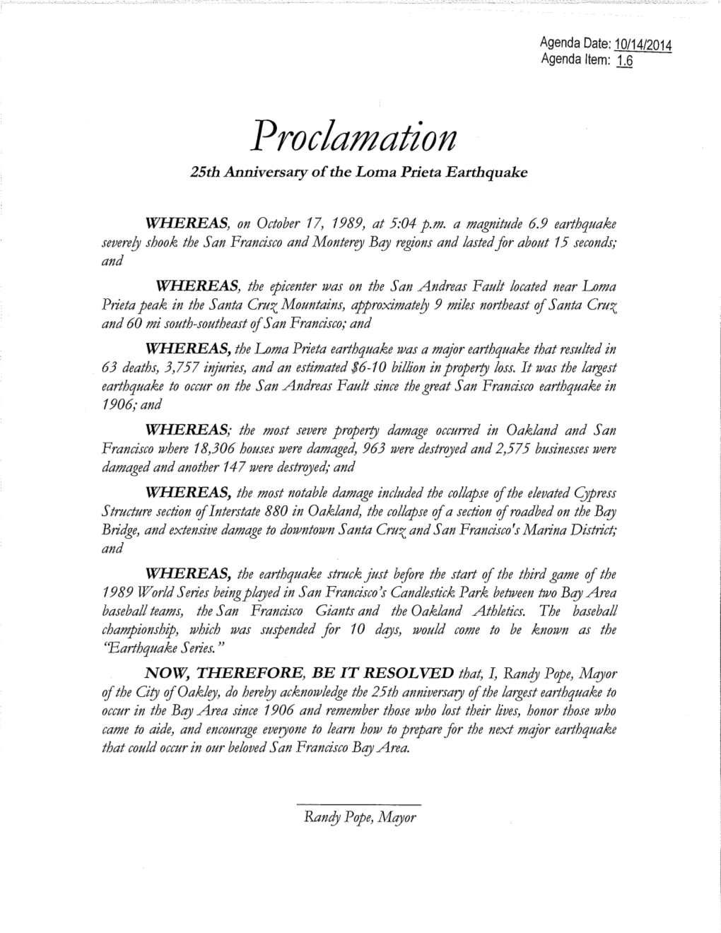 Proclamation Recognizing the 25Th Anniversary of The