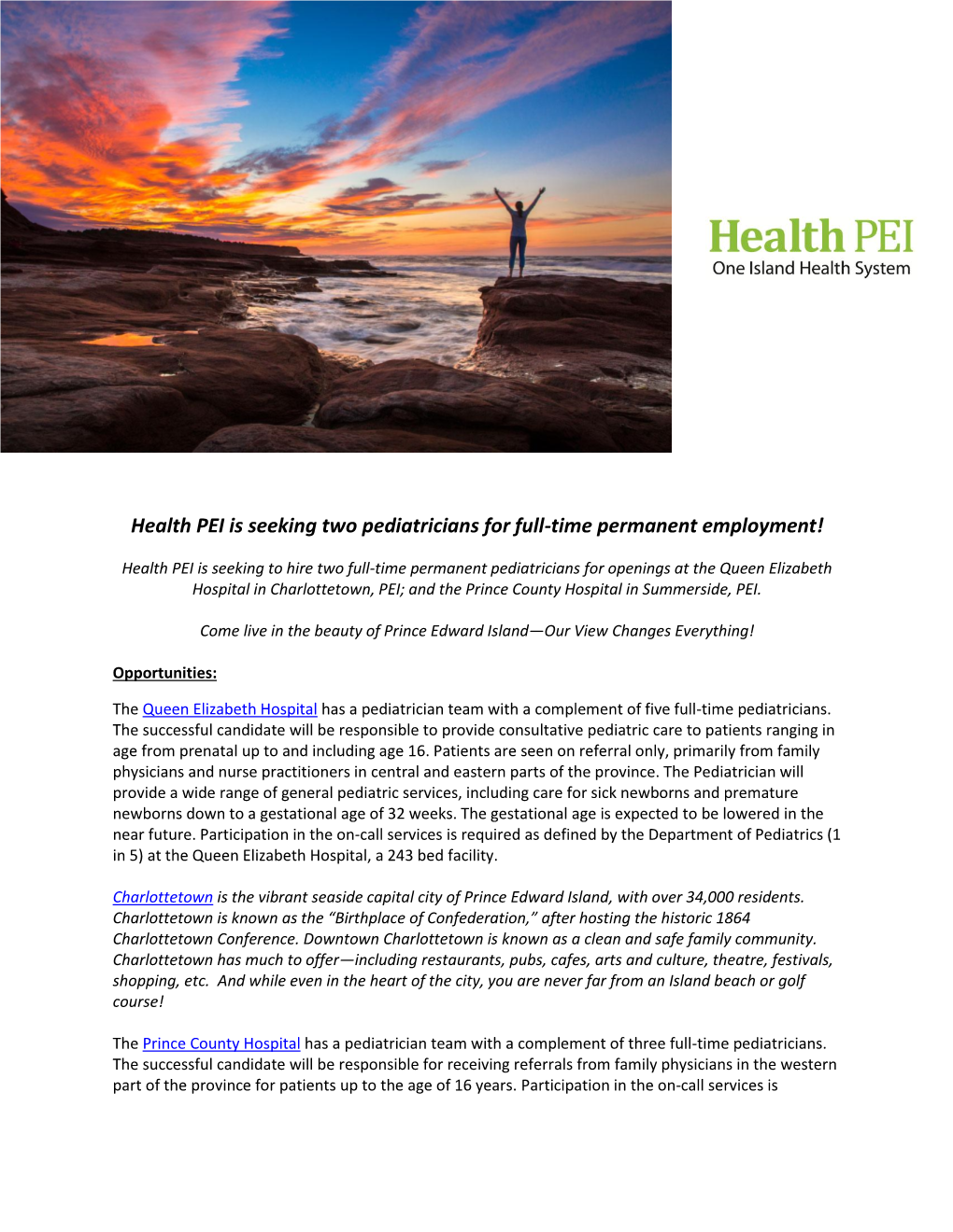 Health PEI Is Seeking Two Pediatricians for Full-Time Permanent Employment!