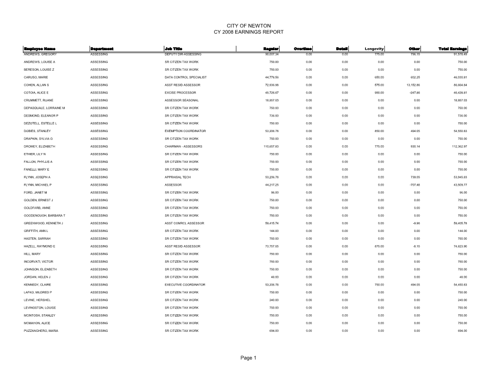 City of Newton Cy 2008 Earnings Report