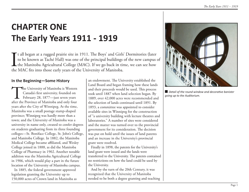 CHAPTER ONE the Early Years 1911 - 1919