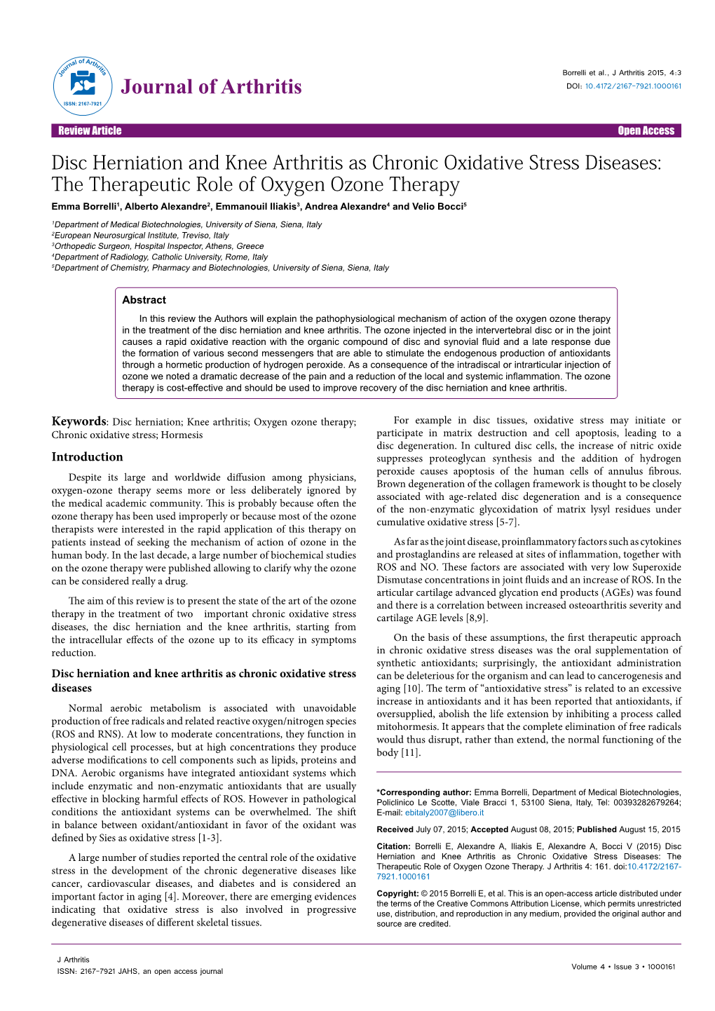 Disc Herniation and Knee Arthritis As Chronic Oxidative Stress Diseases