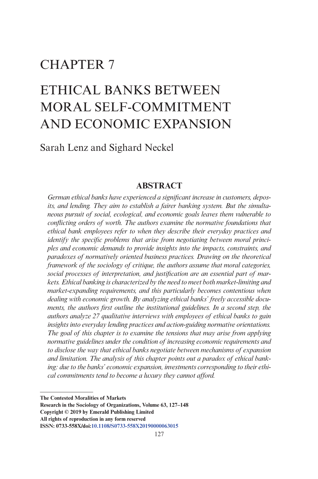 Ethical Banks Between Moral Self-Commitment and Economic Expansion