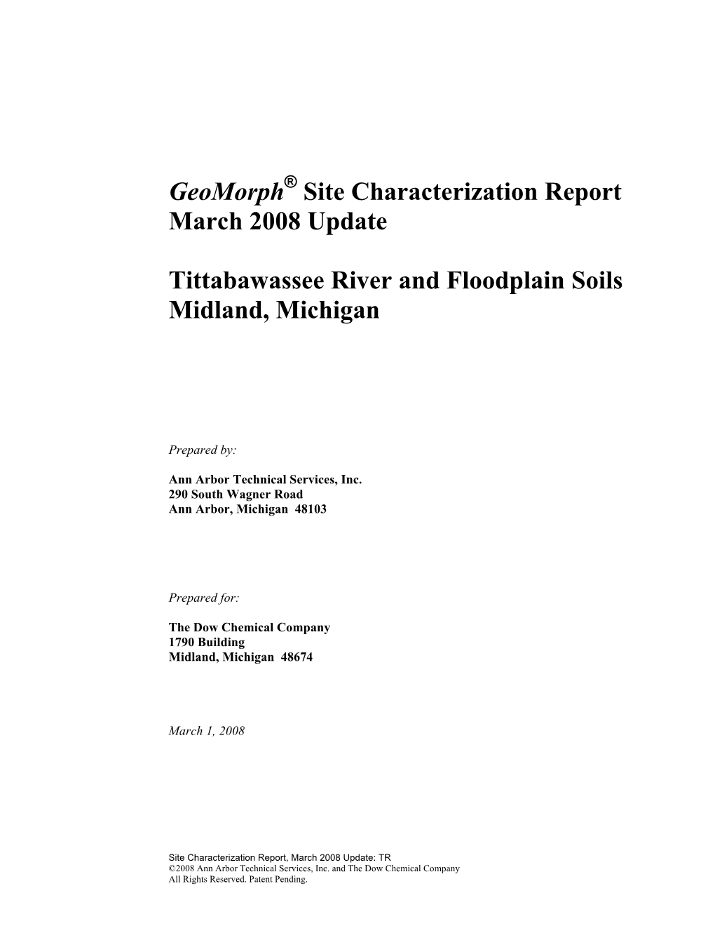 Geomorph Site Characterization Report March 2008 Update
