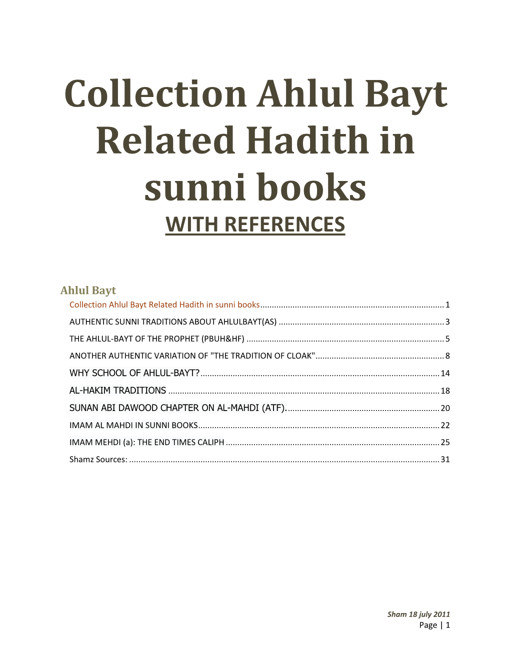 Collection Ahlul Bayt Related Hadith in Sunni Books with REFERENCES