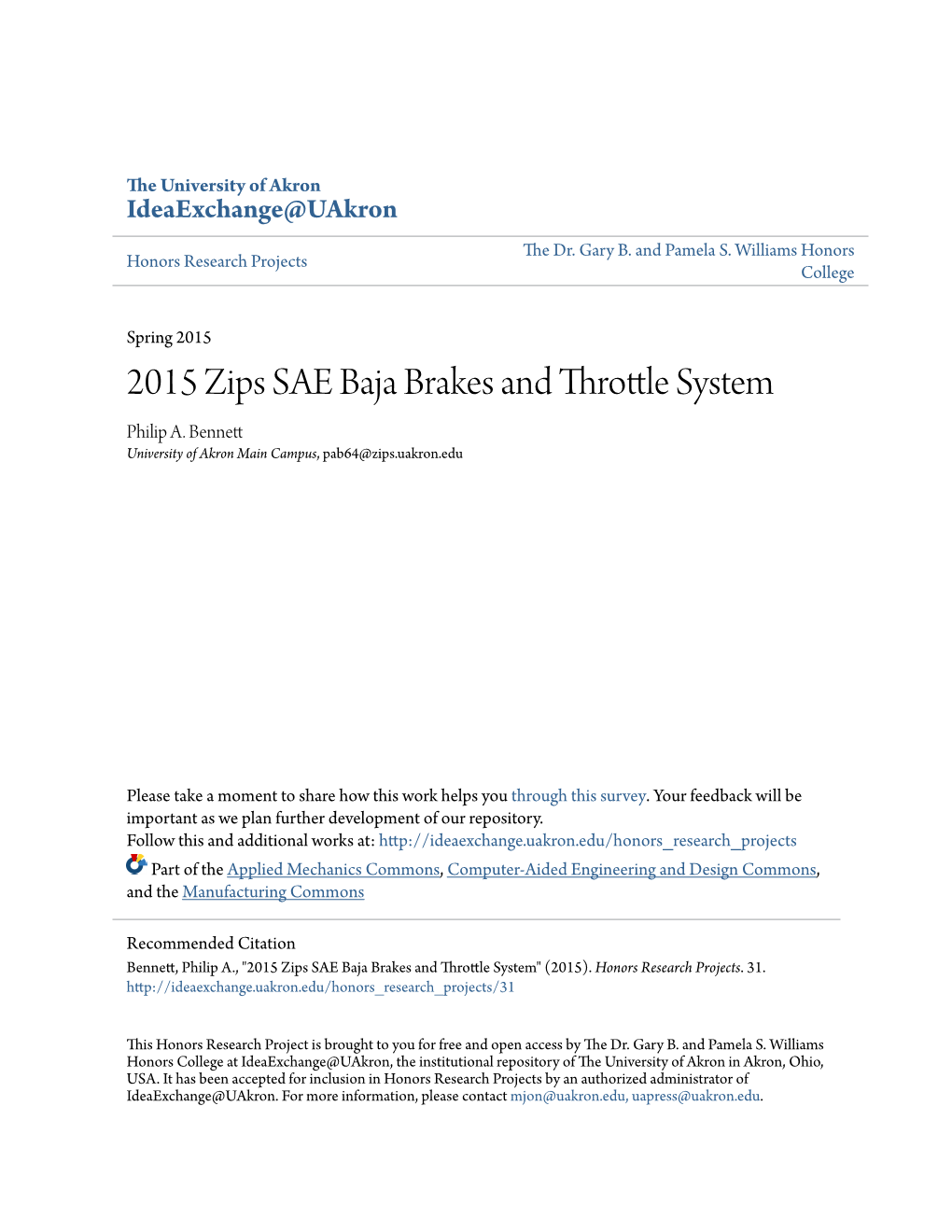 2015 Zips SAE Baja Brakes and Throttle System