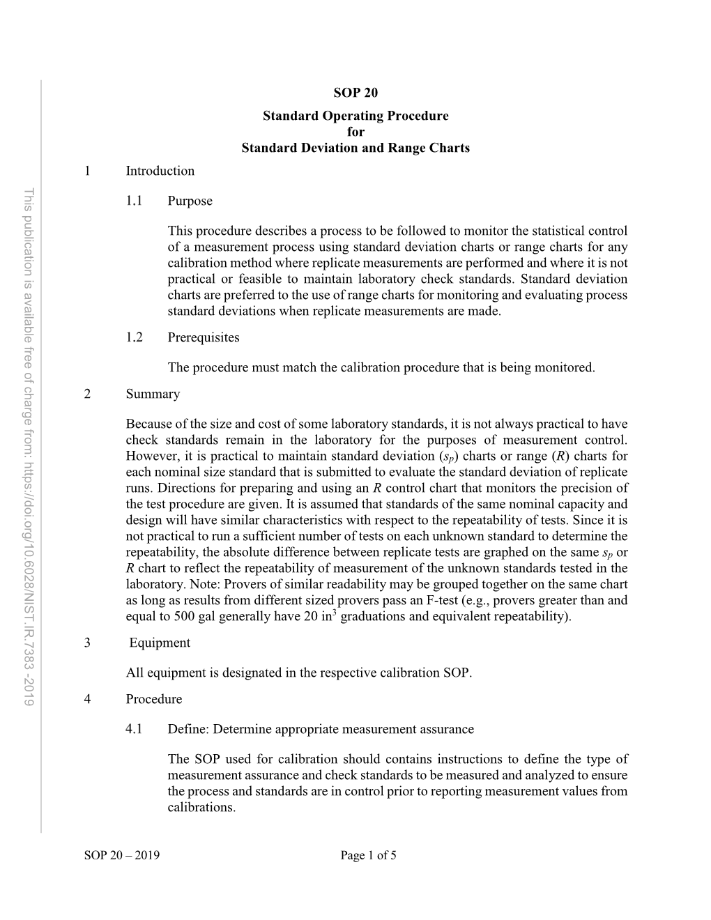 SOP 20 Standard Deviation and Range Charts