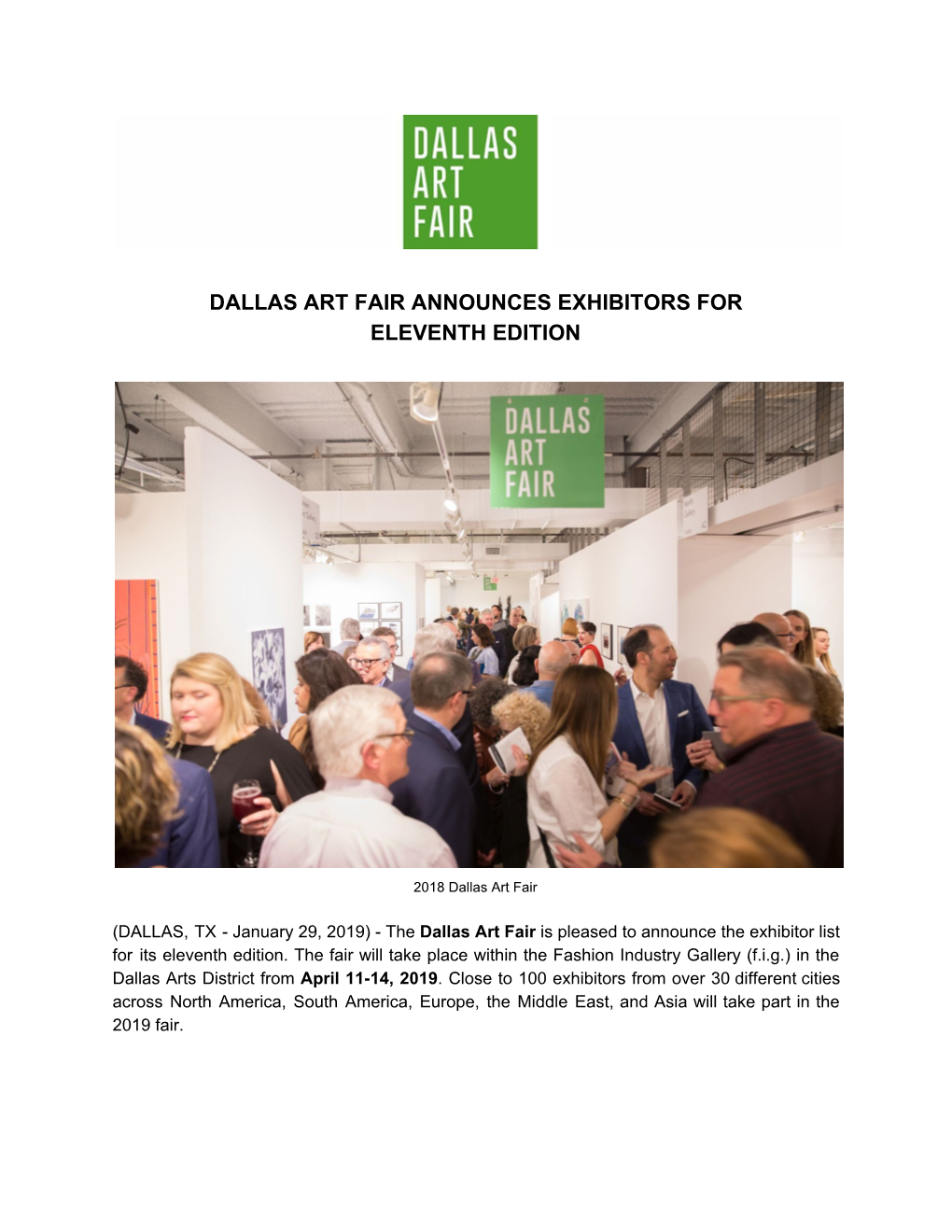 Dallas Art Fair Announces Exhibitors for Eleventh Edition