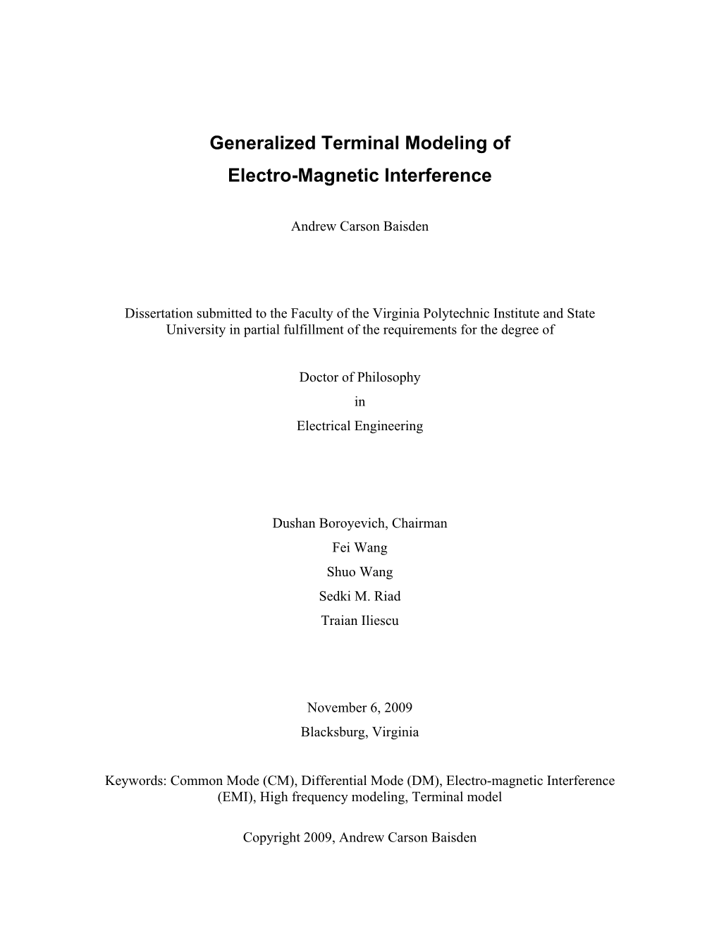 Generalized Terminal Modeling of Electro-Magnetic Interference