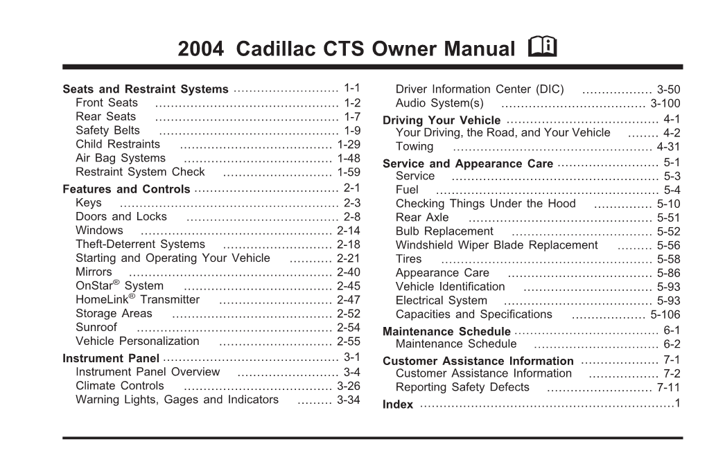 2004 Cadillac CTS Owner Manual M