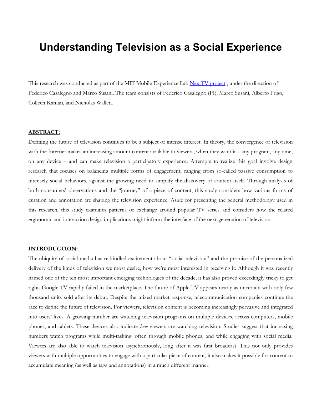 Understanding Television As a Social Experience