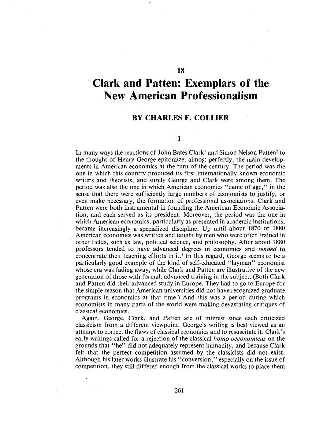 Clark and Patten: Exemplars of the New American Professionalism