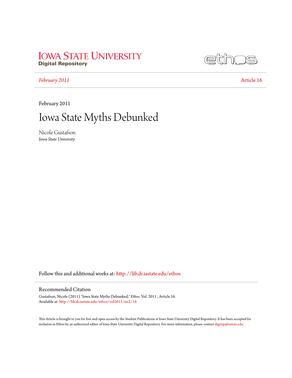 Iowa State Myths Debunked Nicole Gustafson Iowa State University
