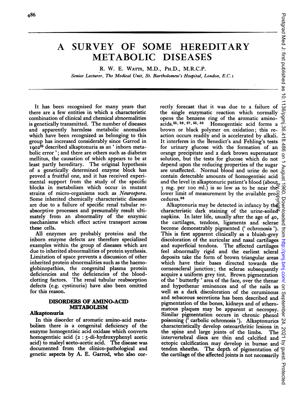 A Survey of Some Hereditary Metabolic Diseases R