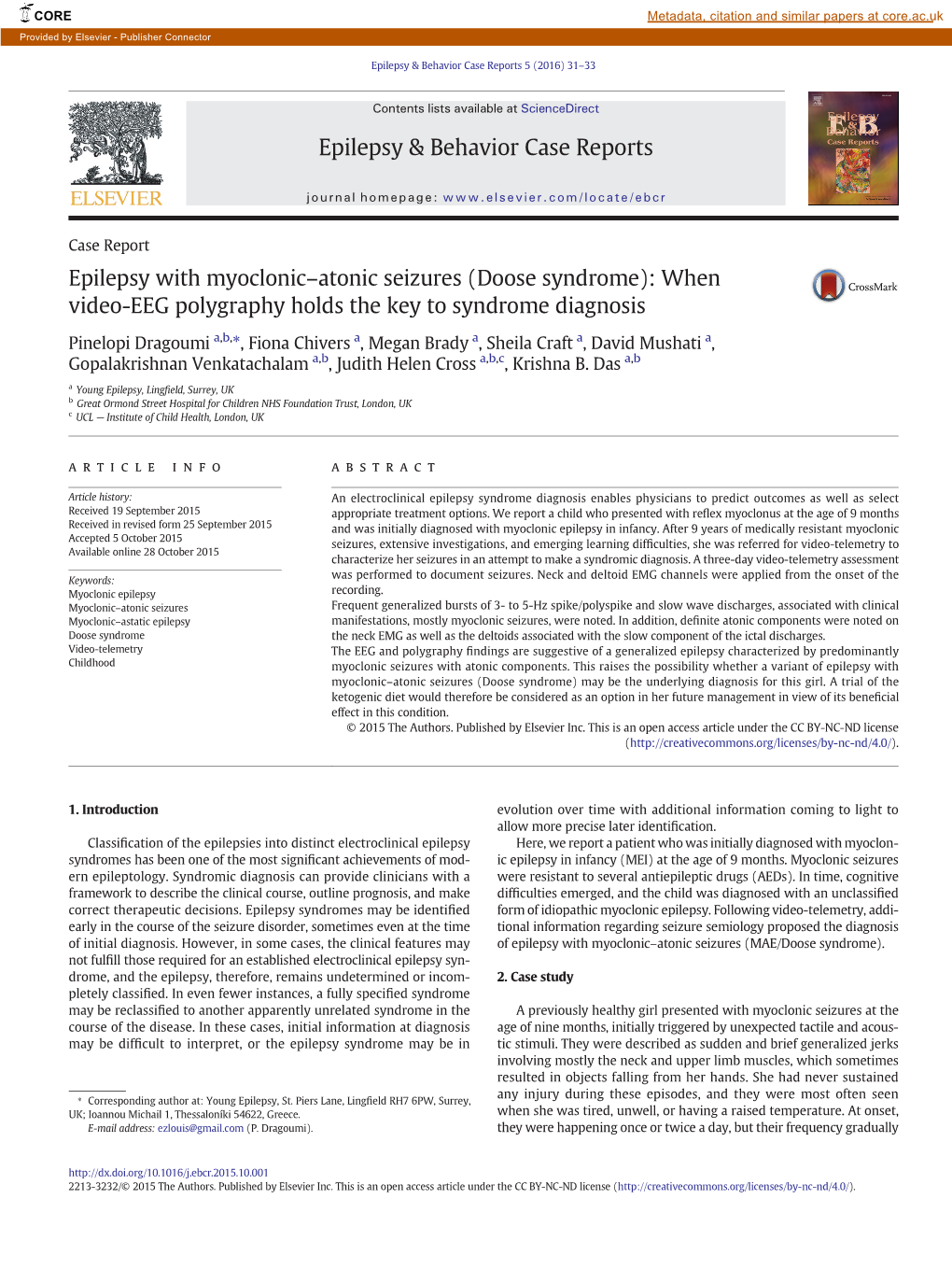 Epilepsy with Myoclonic–Atonic Seizures (Doose Syndrome): When Video-EEG Polygraphy Holds the Key to Syndrome Diagnosis