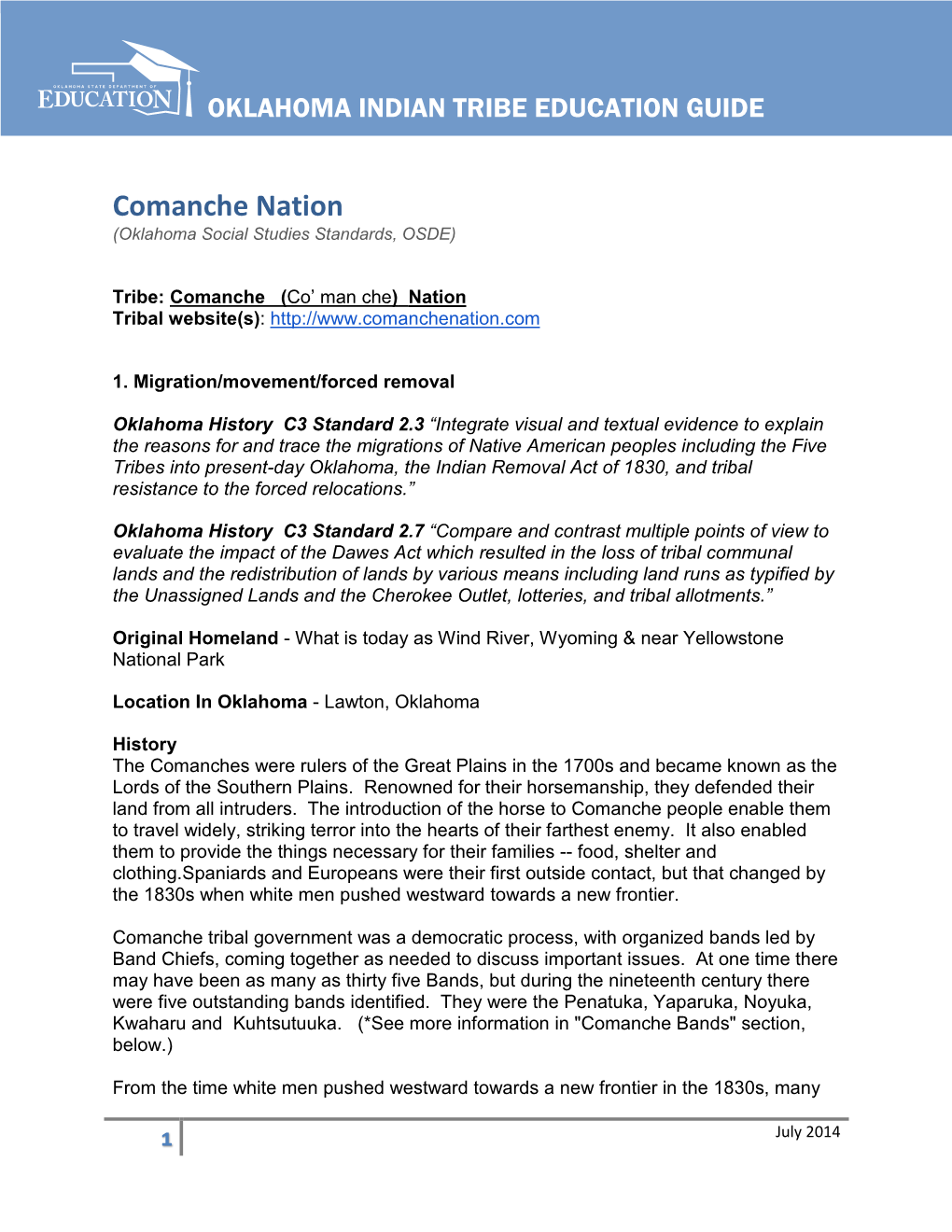 Comanche Nation (Oklahoma Social Studies Standards, OSDE)