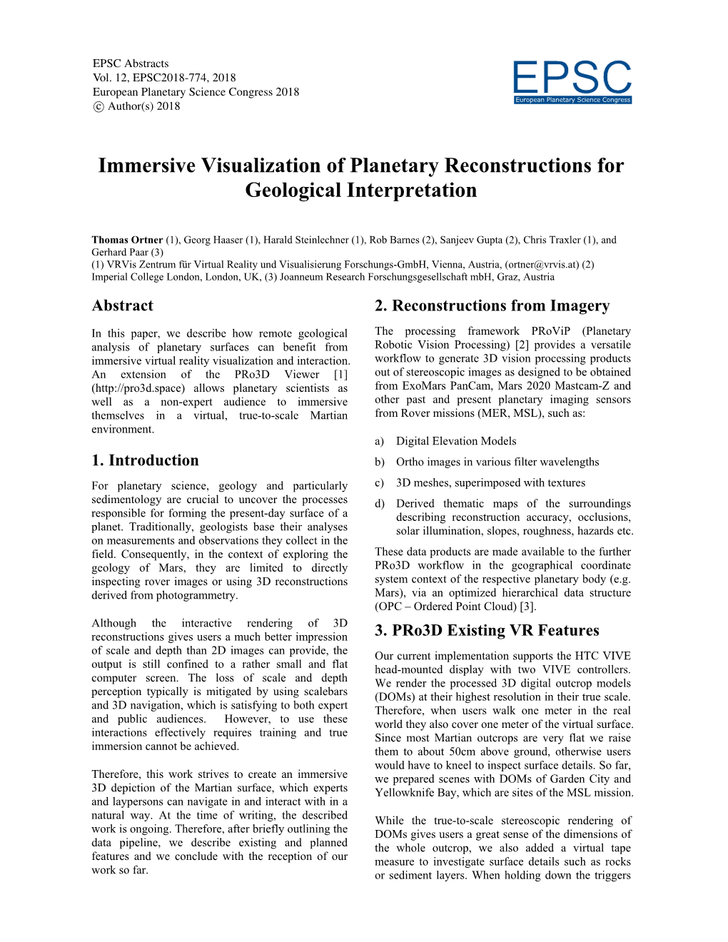 Immersive Visualization of Planetary Reconstructions for Geological Interpretation