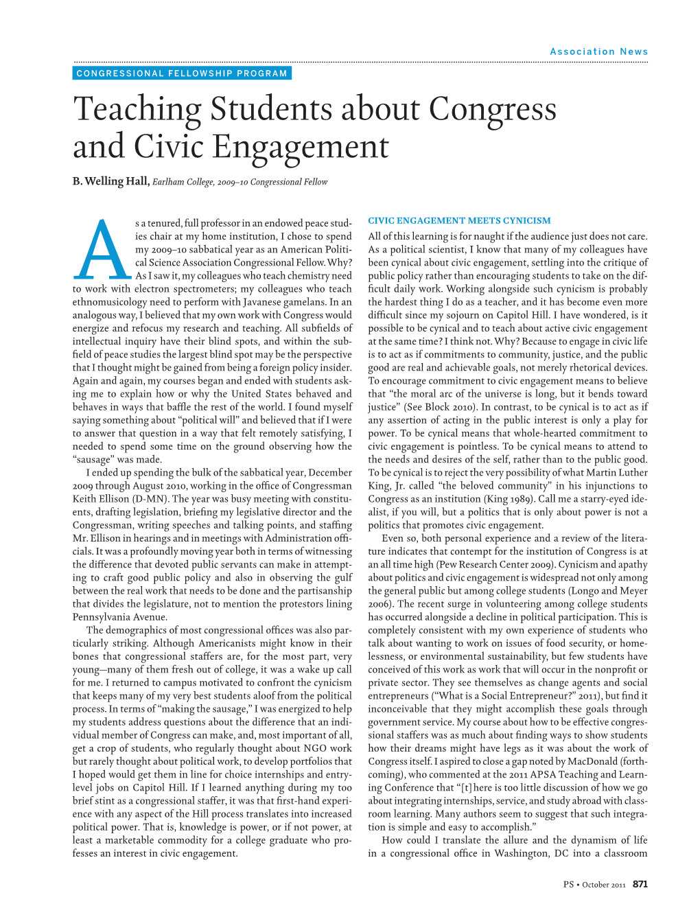 Teaching Students About Congress and Civic Engagement