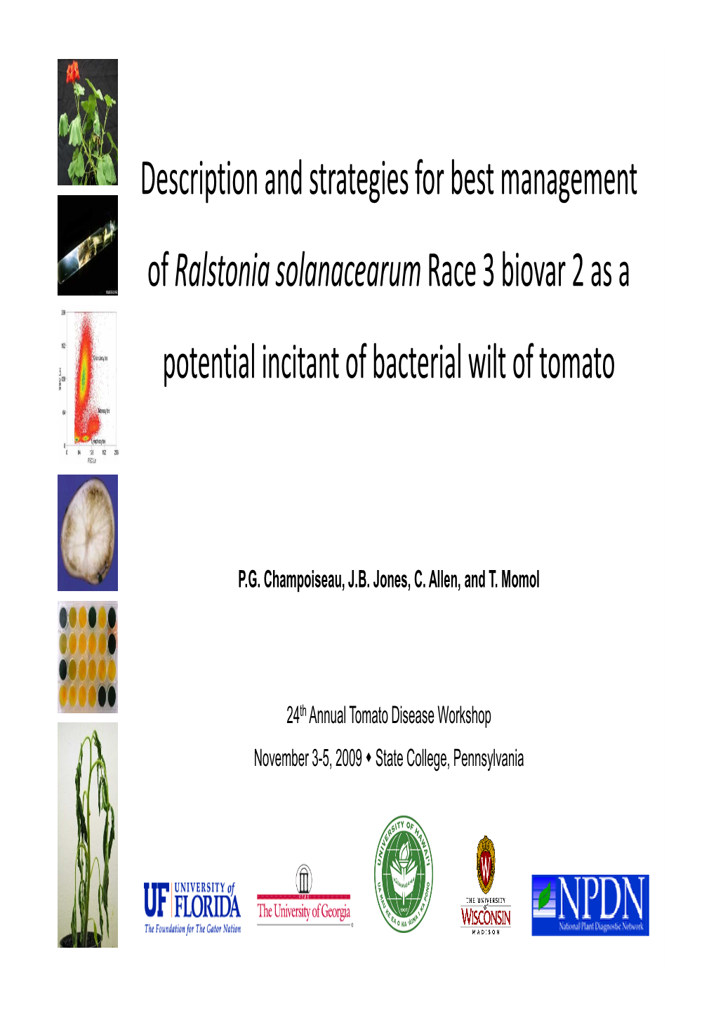 Description and Strategies for Best Management of Ralstonia Solanacearum Race 3 Biovar 2 As a Potential Incitant of Bacterial Wilt of Tomato