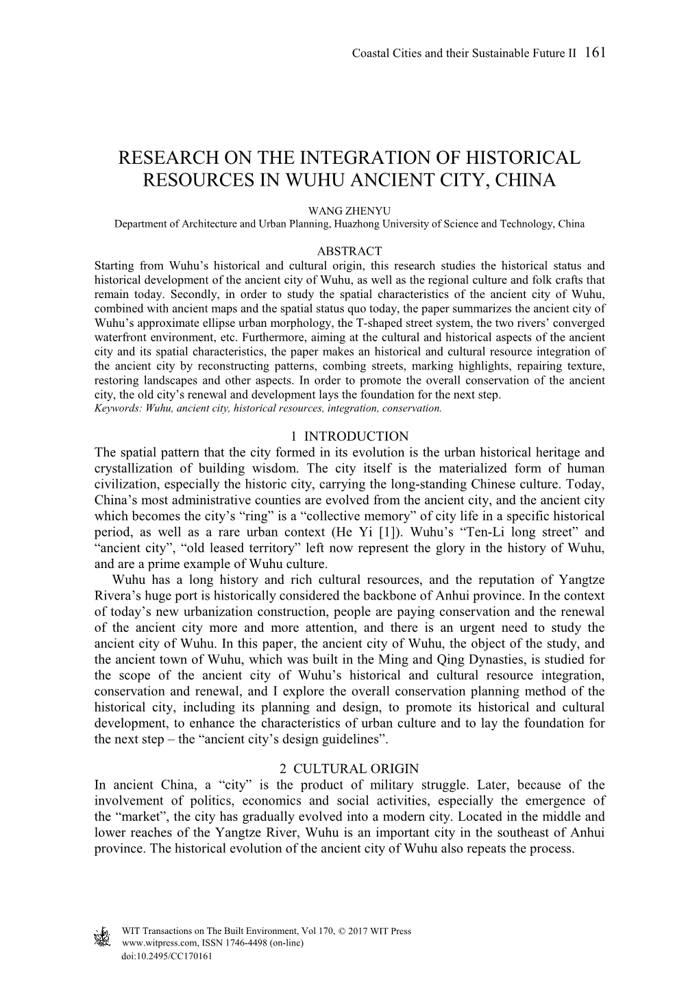 Research on the Integration of Historical Resources in Wuhu Ancient City, China