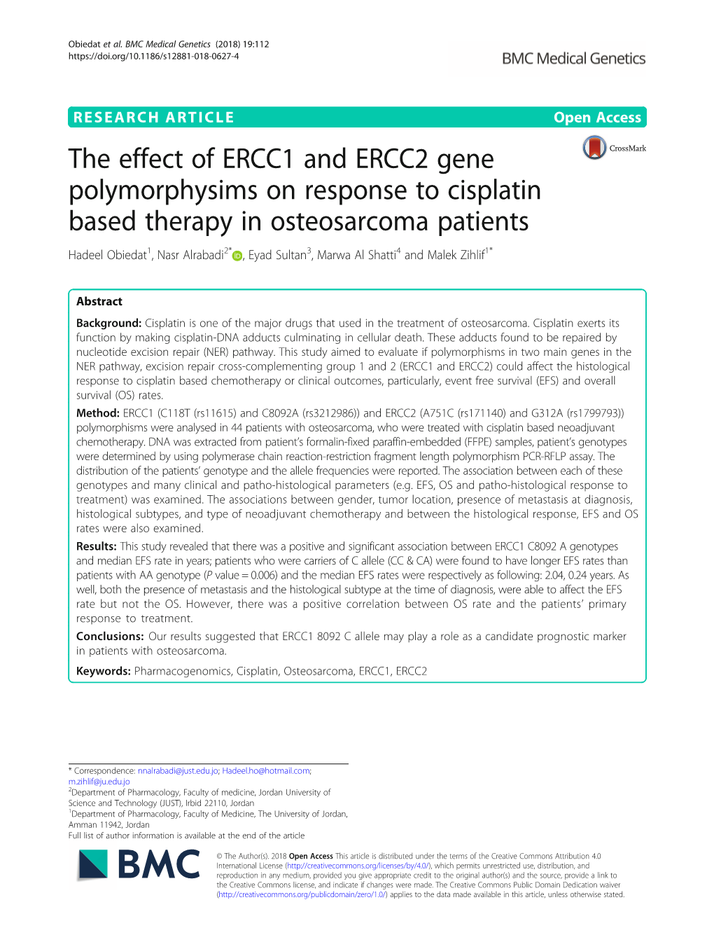 The Effect of ERCC1 and ERCC2 Gene Polymorphysims on Response