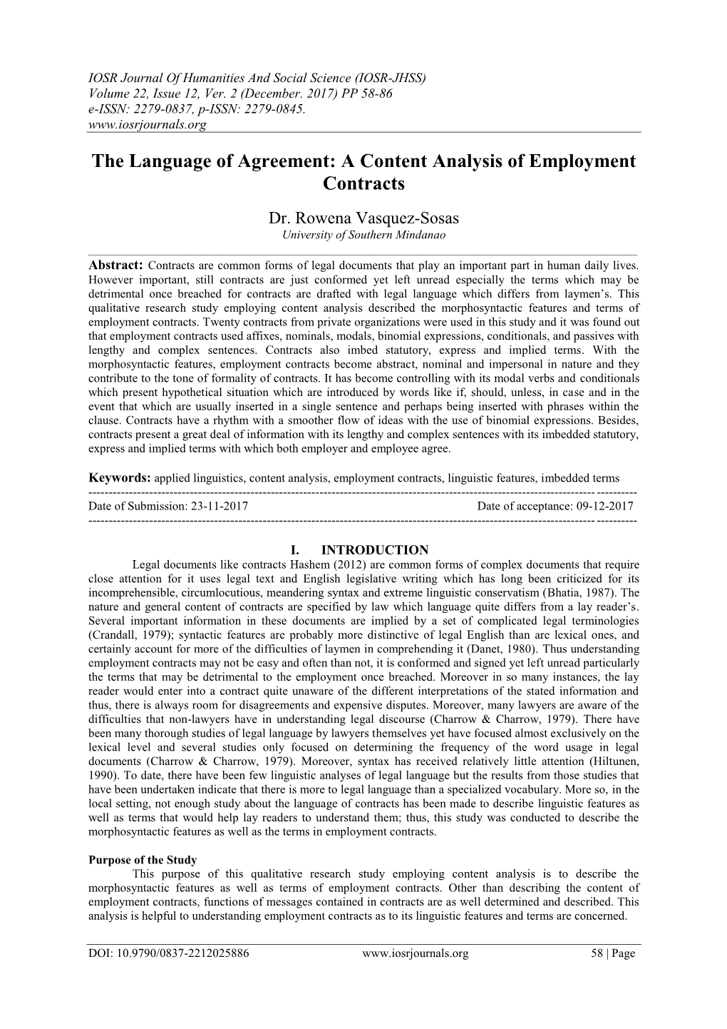 The Language of Agreement: a Content Analysis of Employment Contracts