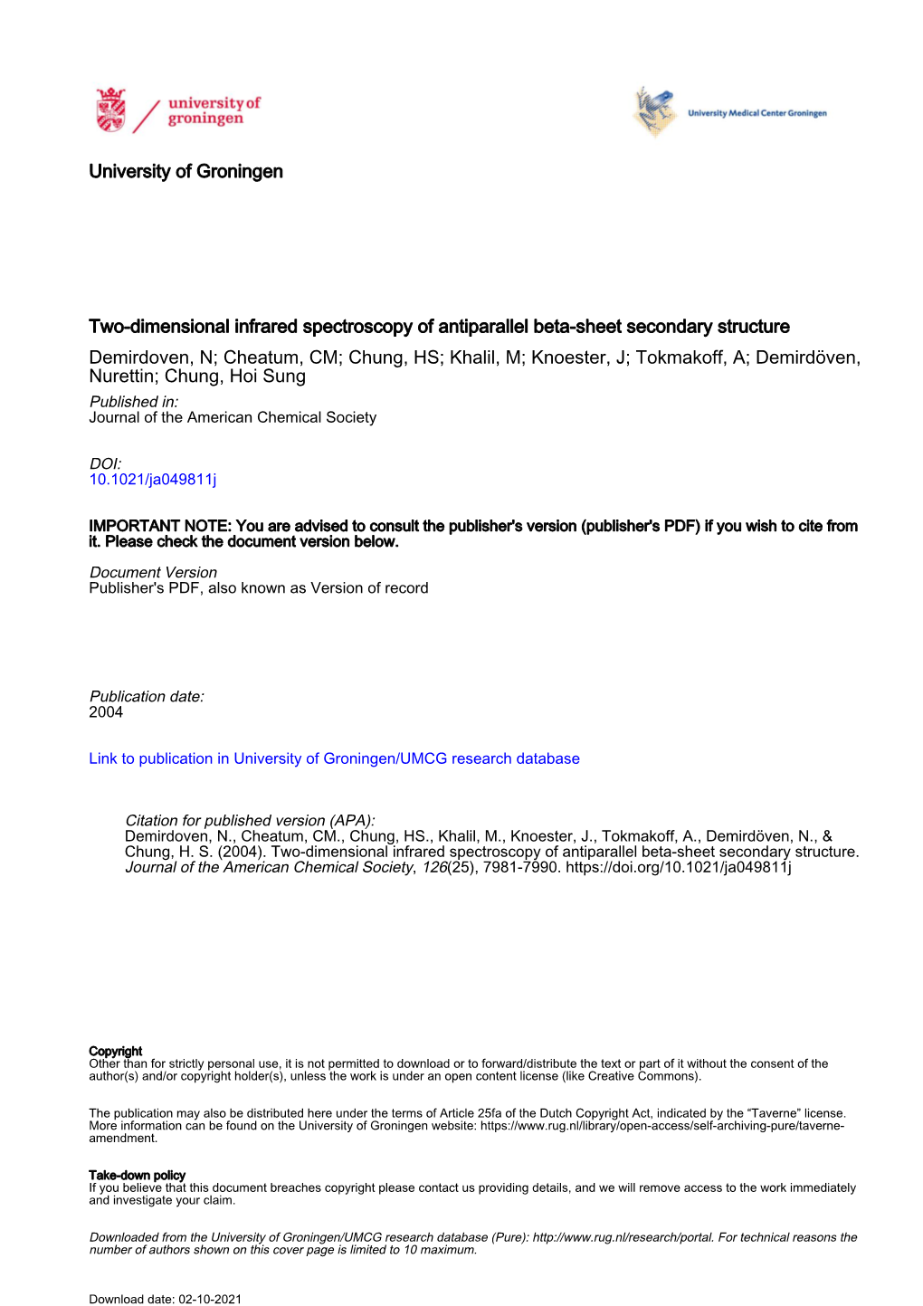 University of Groningen Two-Dimensional Infrared