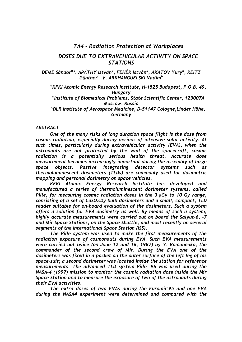 TA4 - Radiation Protection at Workplaces