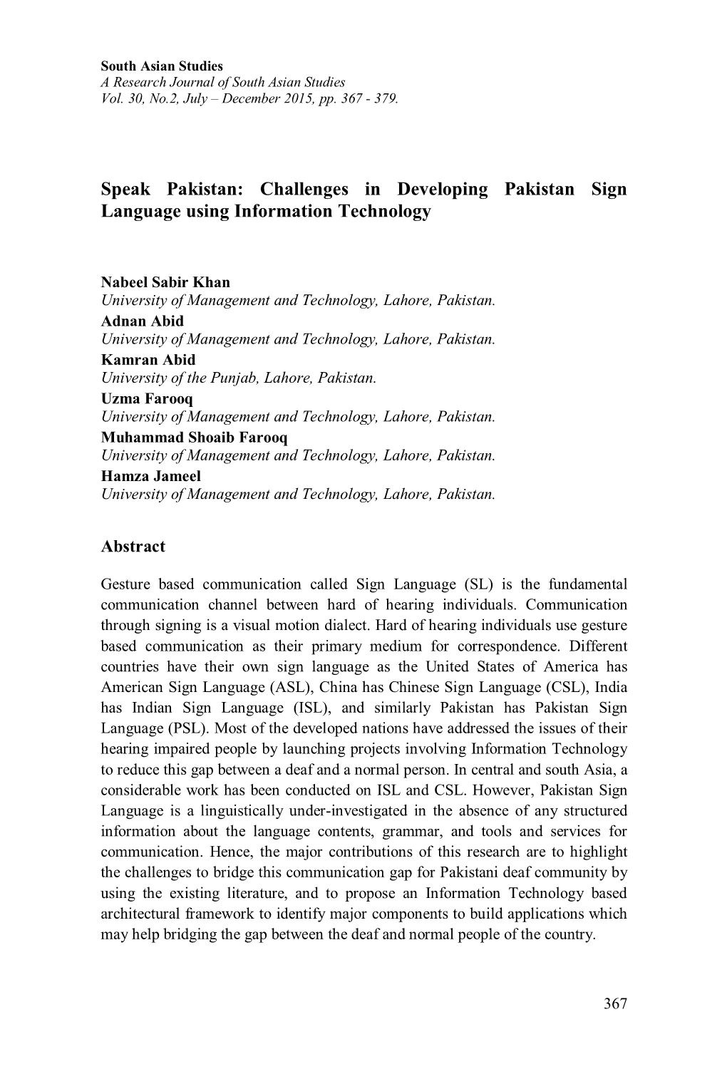 Challenges in Developing Pakistan Sign Language Using Information Technology