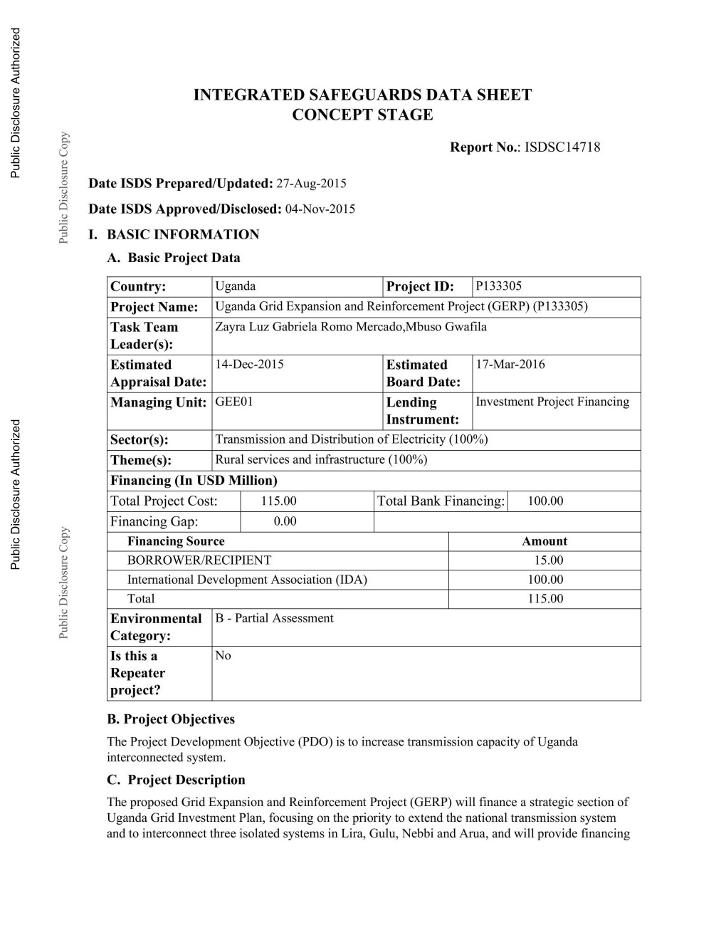 Integrated Safeguards Data Sheet Concept Stage