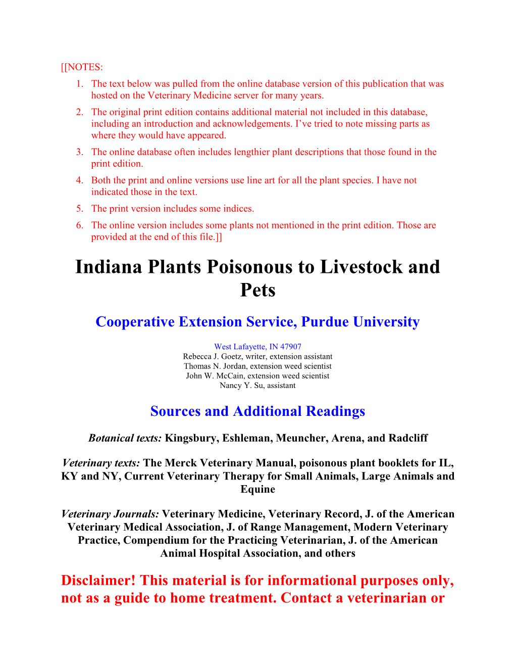 Indiana Plants Poisonous to Livestock and Pets Cooperative Extension Service, Purdue University