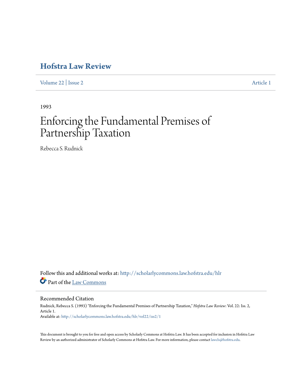 Enforcing the Fundamental Premises of Partnership Taxation Rebecca S