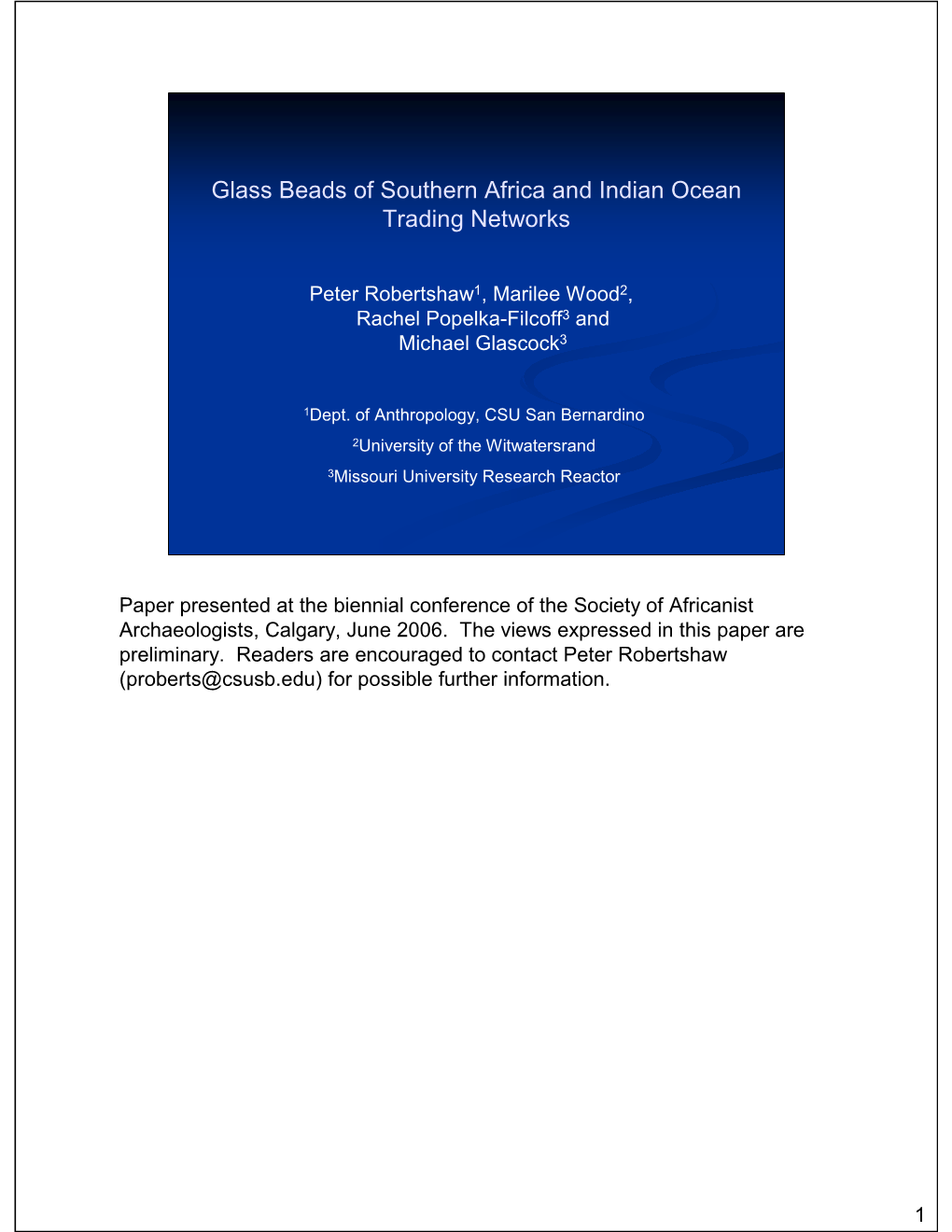 Glass Beads of Southern Africa and Indian Ocean Trading Networks