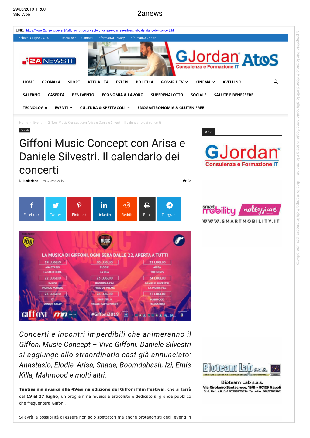 Giffoni Music Concept Con Arisa E Daniele Silvestri. Il Calendario Dei Concerti