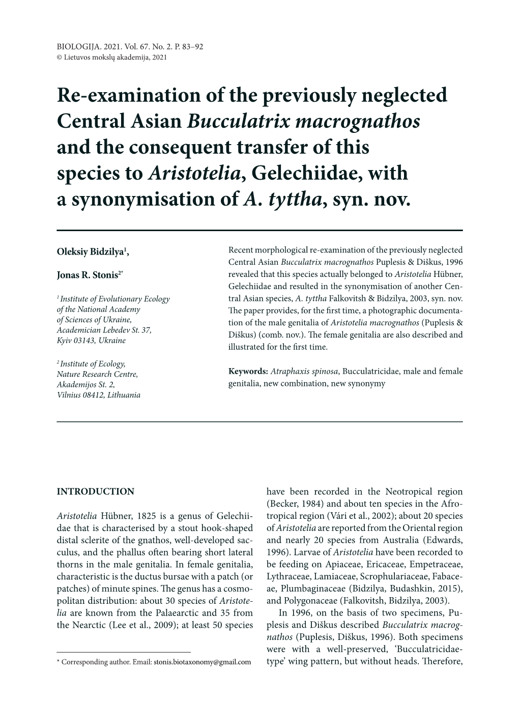 Re-Examination of the Previously Neglected Central Asian Bucculatrix