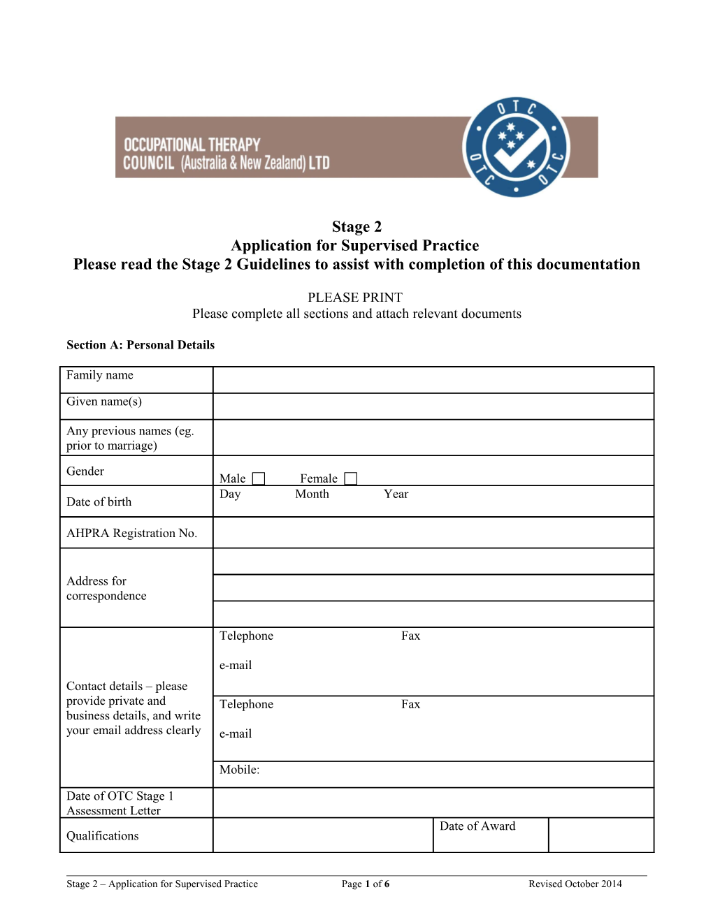 Application for Supervised Practice
