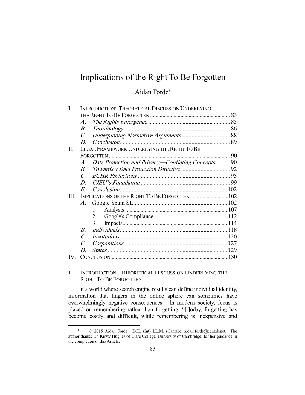 Implications of the Right to Be Forgotten