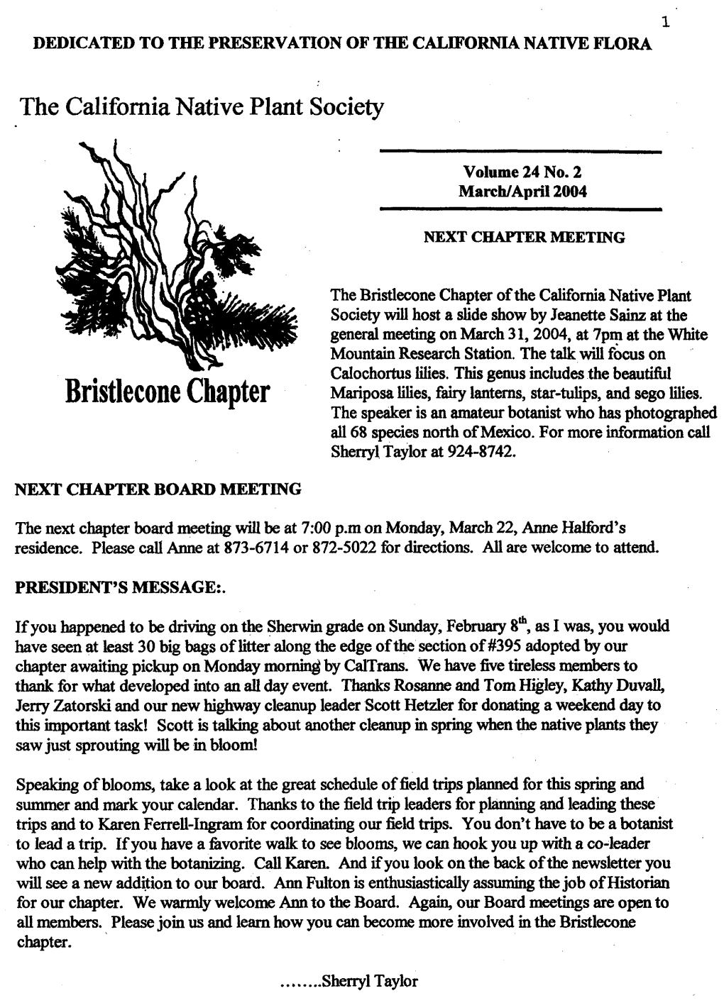 Bristlecone Chapter of the California Native Plant Society