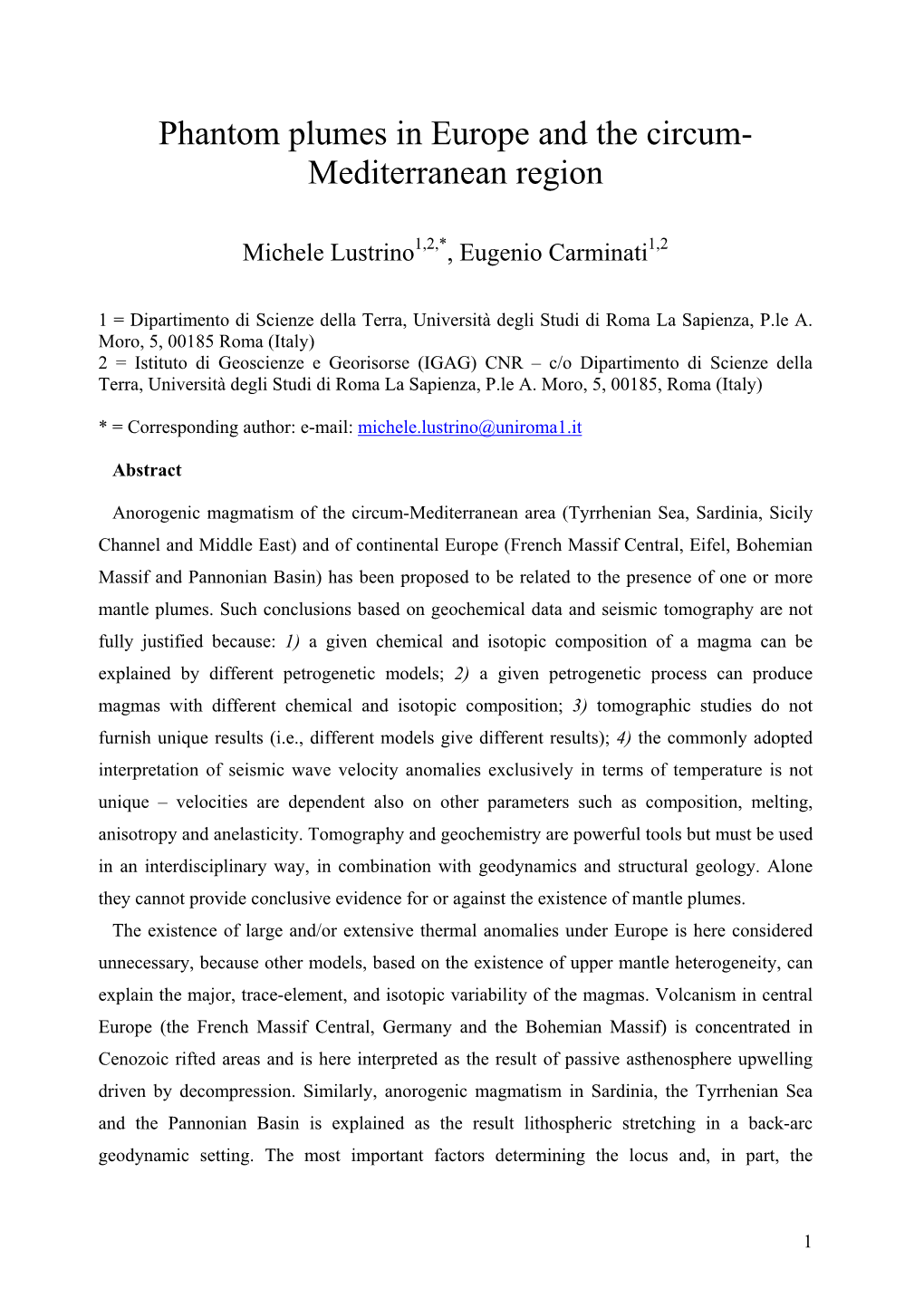 Phantom Plumes in Europe and the Circum- Mediterranean Region