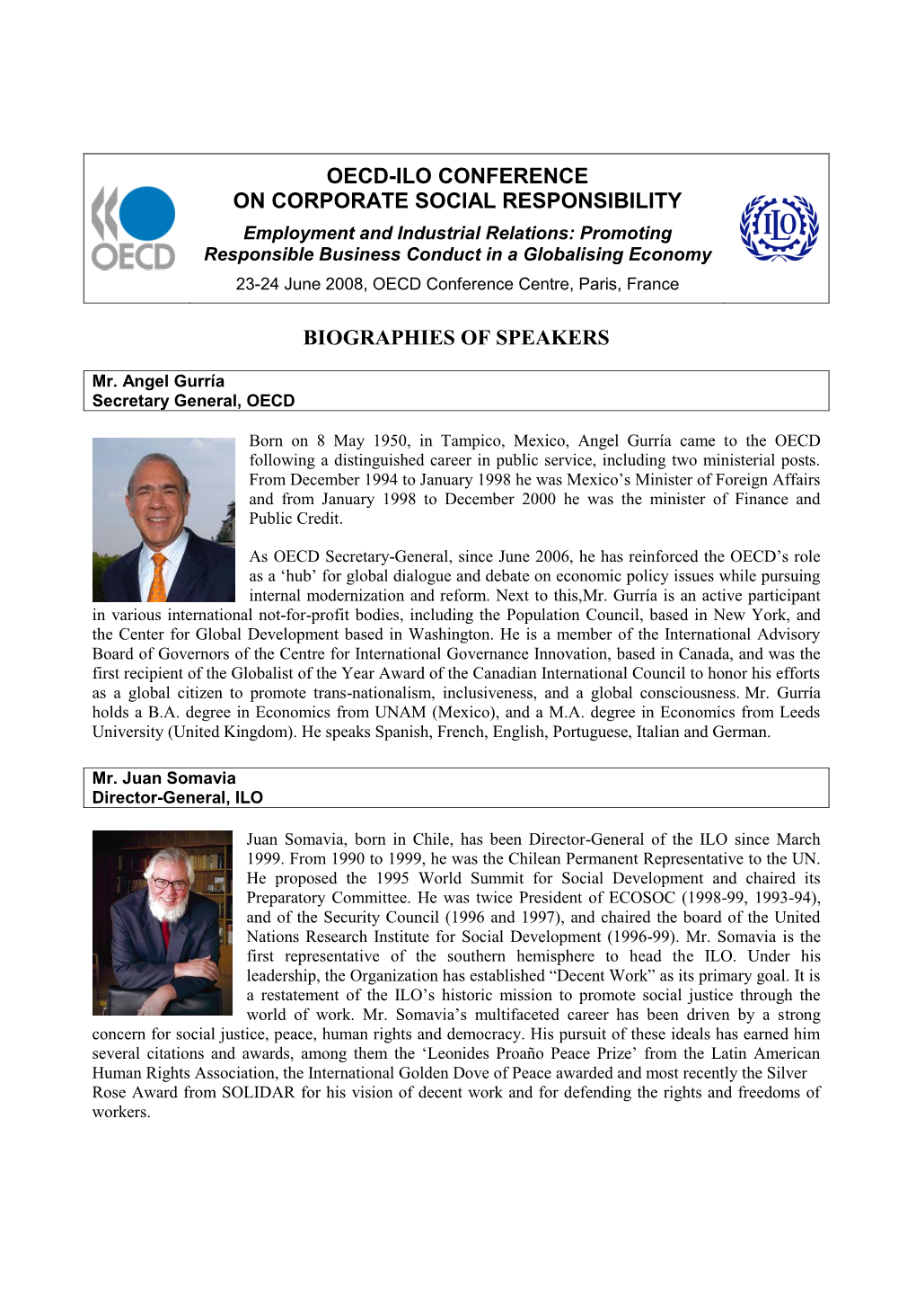 Oecd-Ilo Conference on Corporate Social