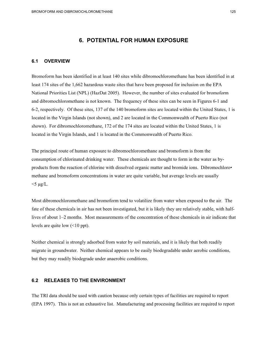 Toxicological Profile for Bromoform and Dibromochloromethan