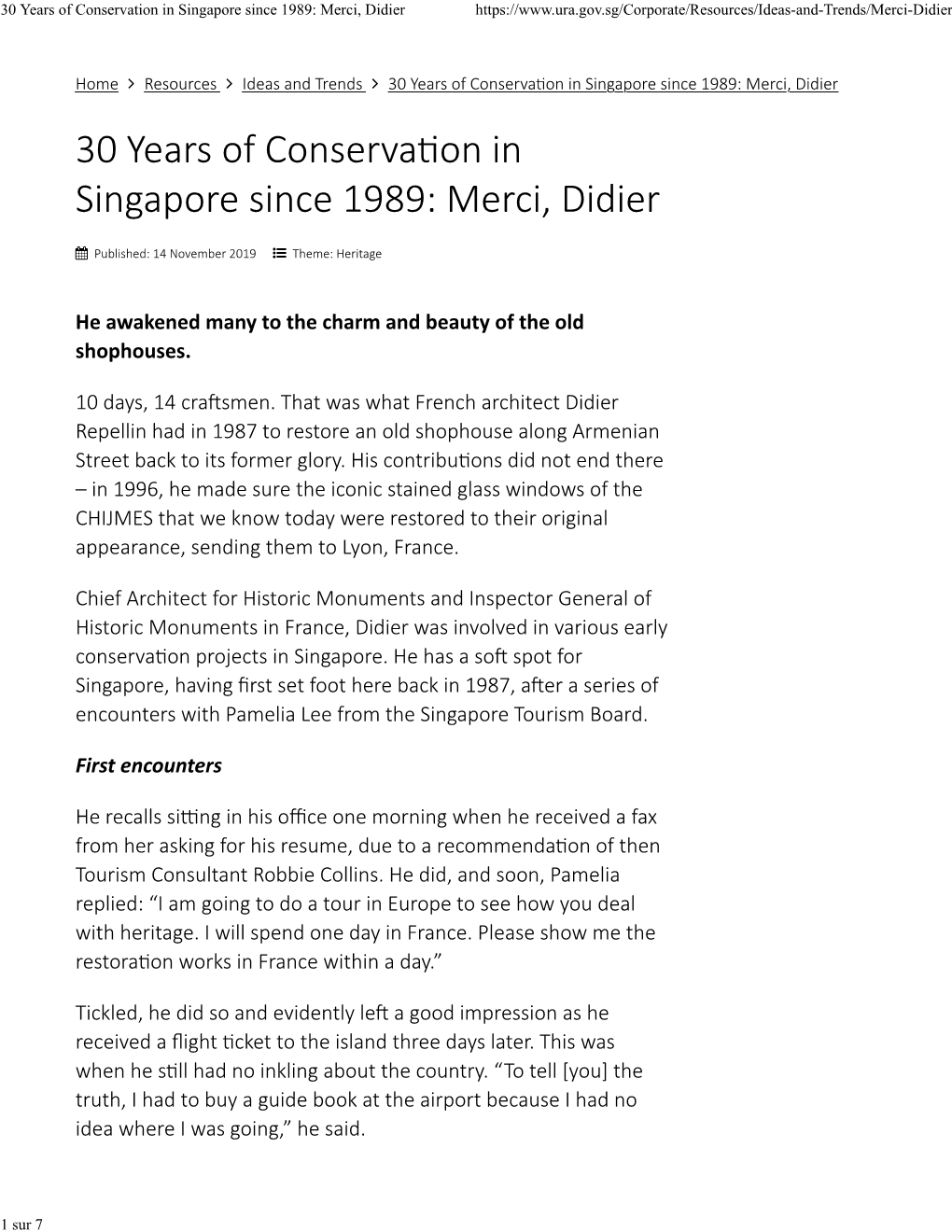 30 Years of Conservation in Singapore Since 1989: Merci, Didier