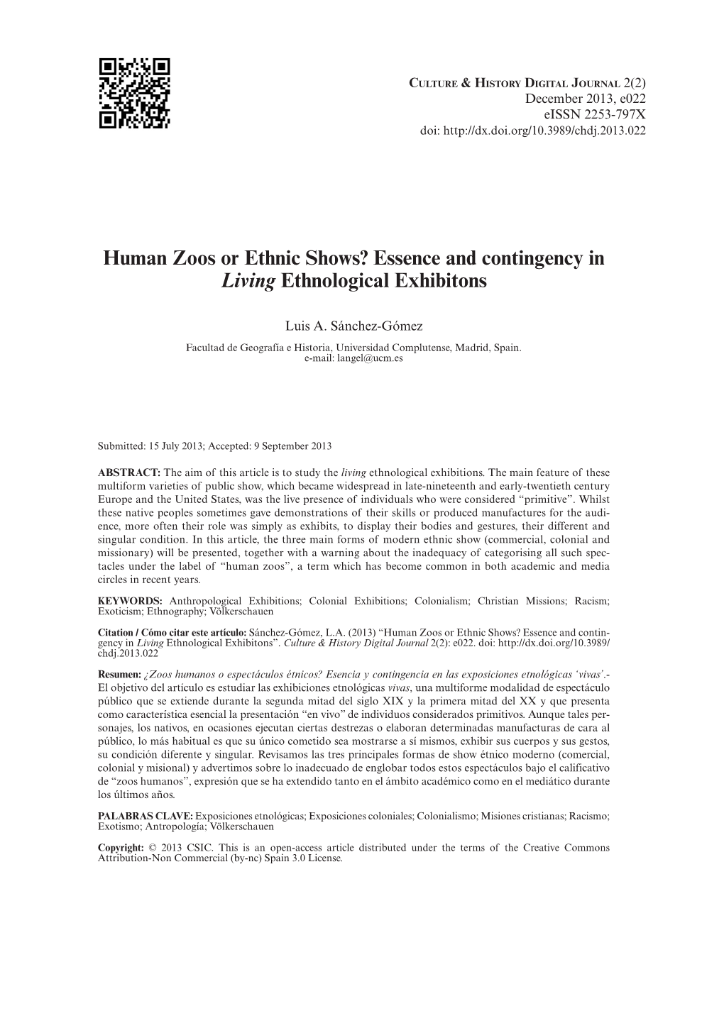 Human Zoos Or Ethnic Shows? Essence and Contingency in Living Ethnological Exhibitons