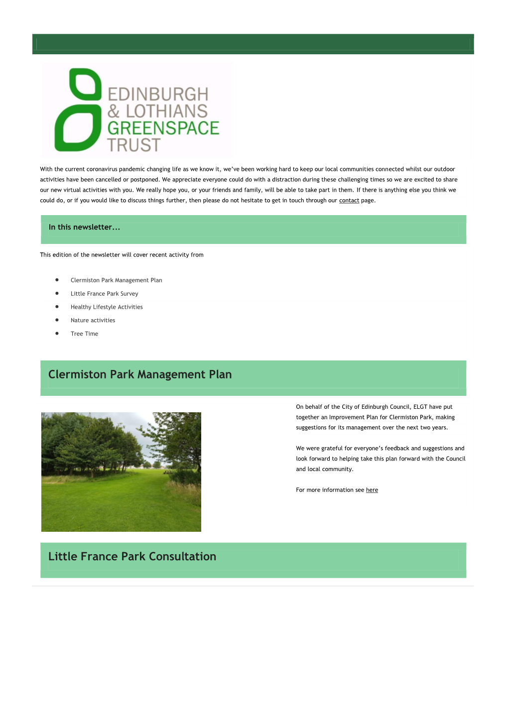 Clermiston Park Management Plan Little France Park Consultation