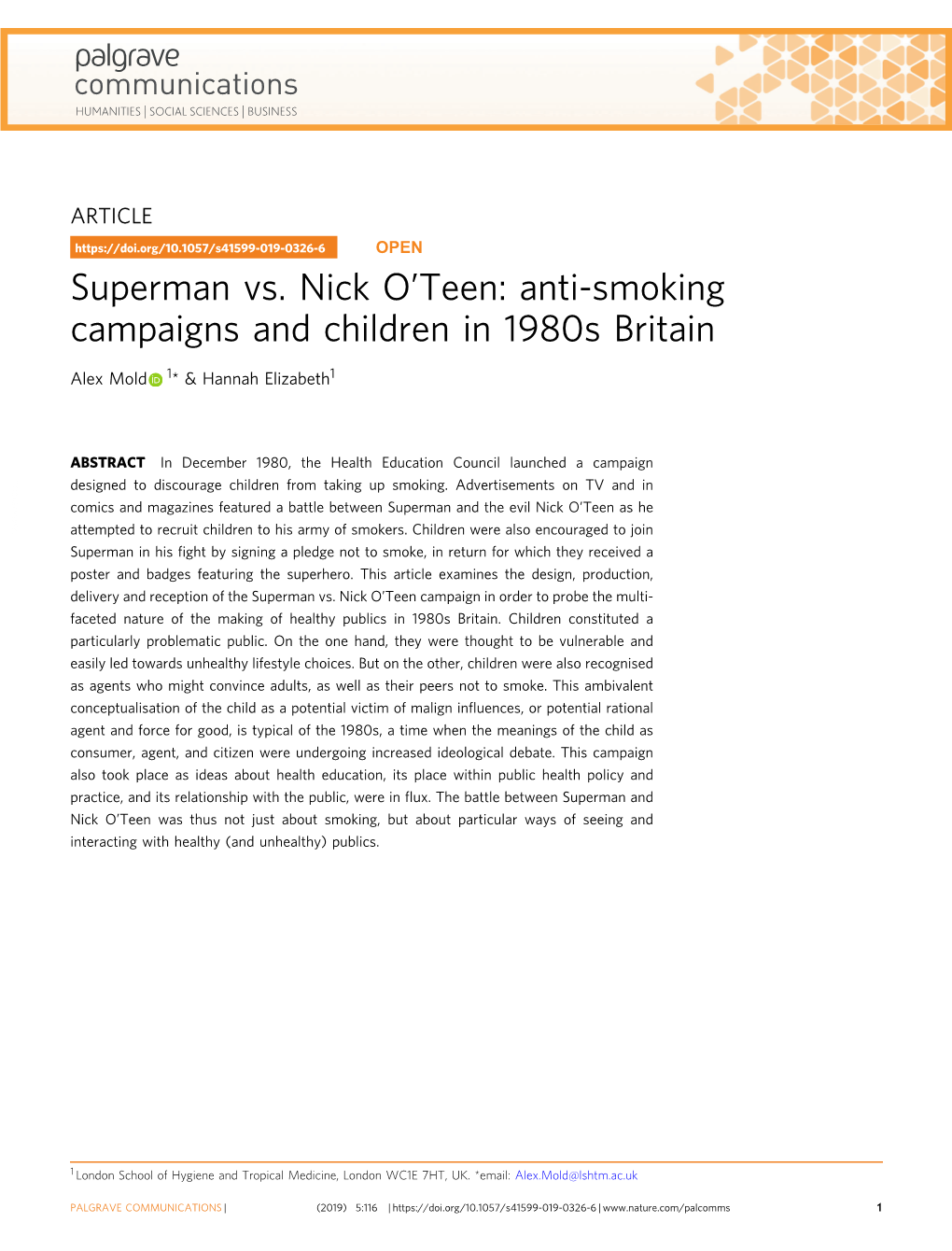 Anti-Smoking Campaigns and Children in 1980S Britain