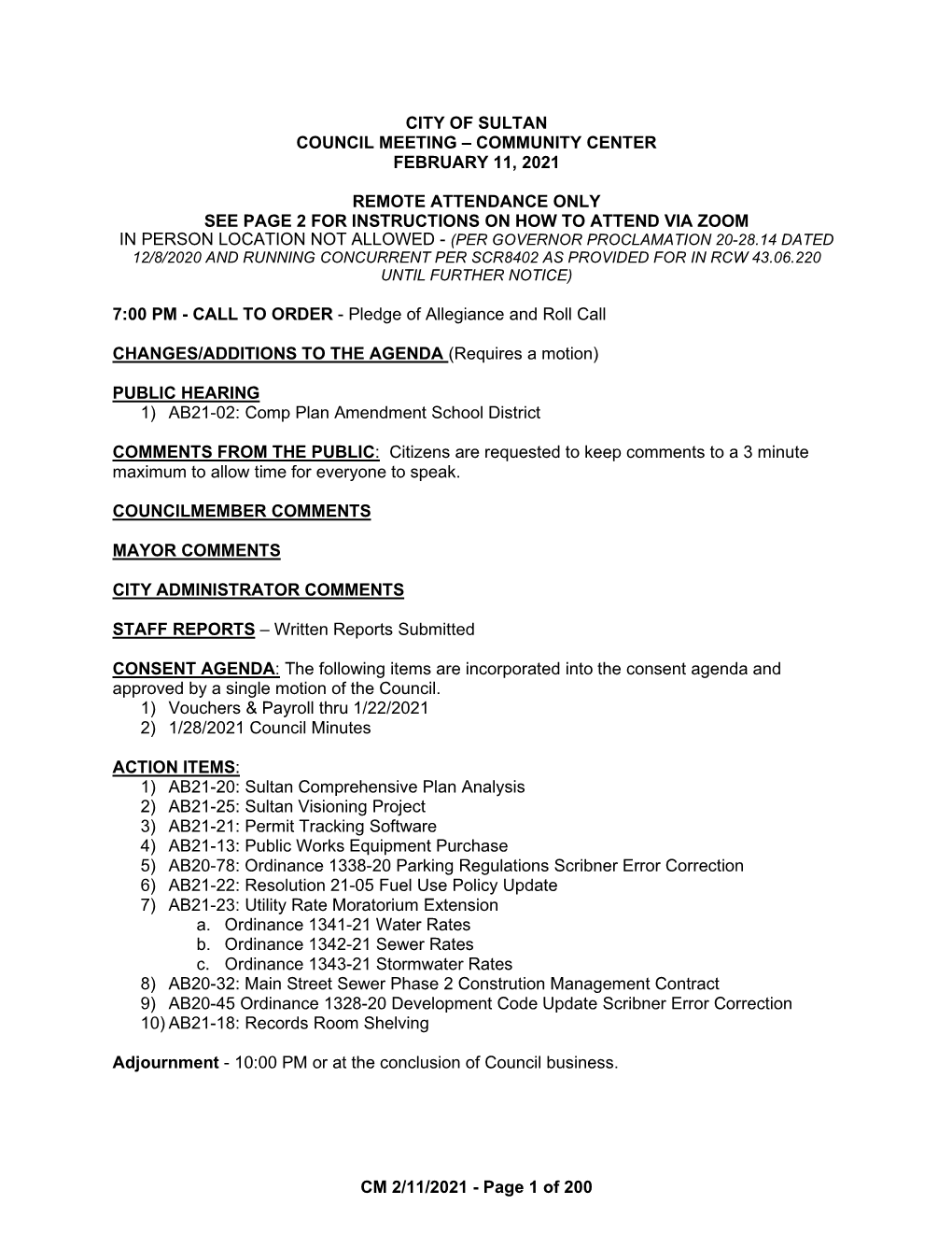 Regularly Scheduled Council Meeting Agenda