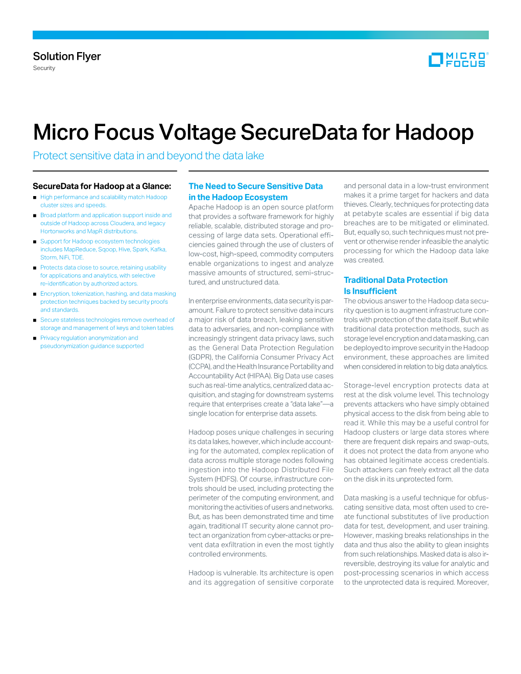 Micro Focus Voltage Securedata for Hadoop Protect Sensitive Data in and Beyond the Data Lake