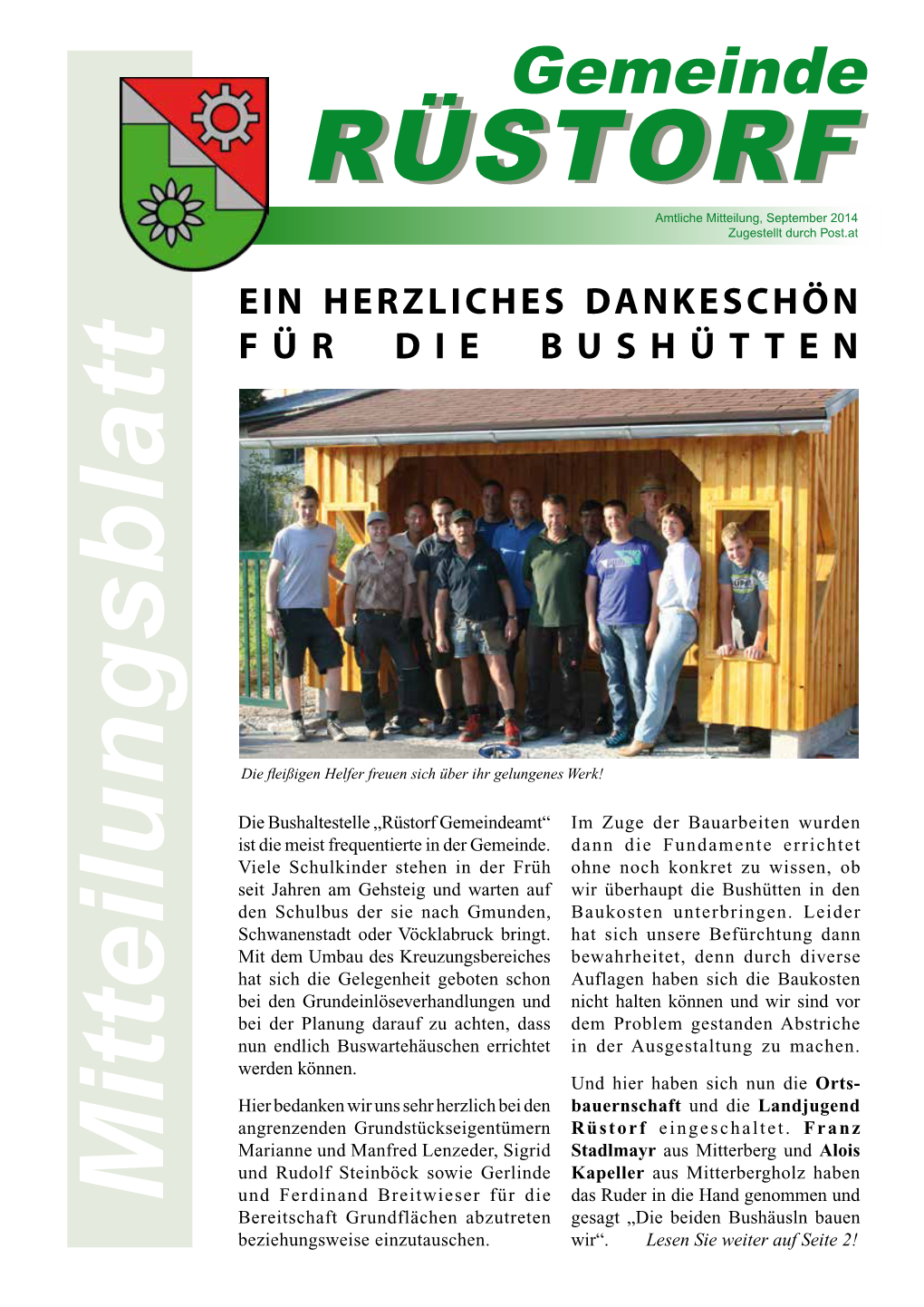 Gemeinde RÜSTORFRÜSTORF Amtliche Mitteilung, September 2014 Zugestellt Durch Post.At