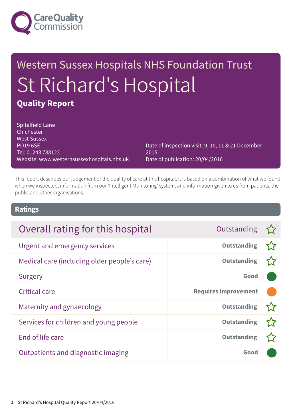 St Richard's Hospital Quality Report