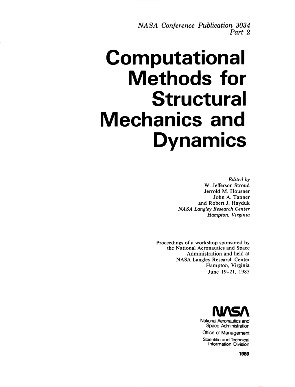 Computational Methods for Structural Mechanics and Dynamics