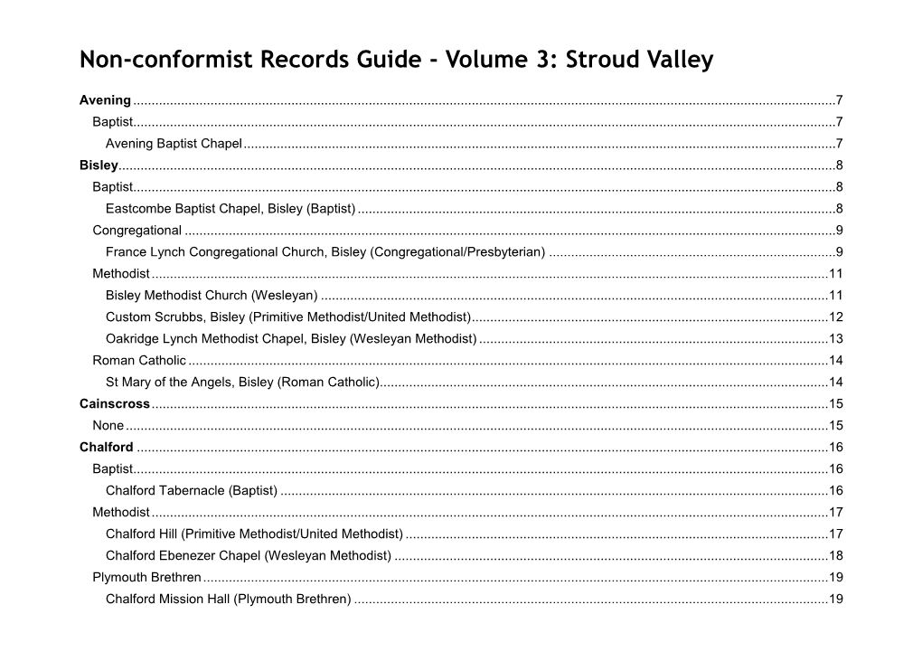 Non-Conformist Records Guide - Volume 3: Stroud Valley